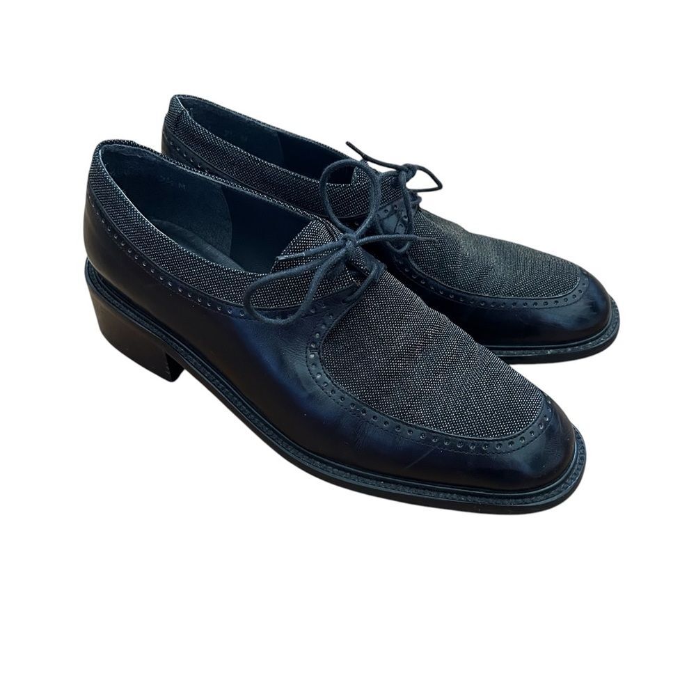 Stuart Weitzman Black Calf and Tweed Gatsby Lace-Up Oxford Loafers Size 7.5